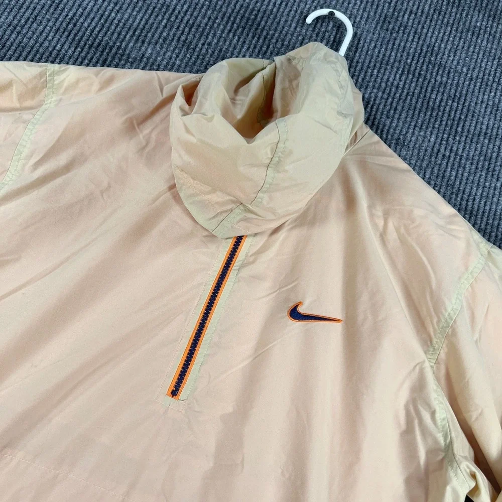 Vintage Nike Jacket Mens Medium Beige‎ Orange Mesh Lined 1/2 Zip Hooded